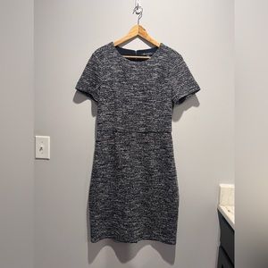 Brooks Brothers Woven Tweed Texture Lined Bodycon Dress Size 12 Dark Blue White